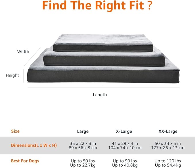 Amazon Basics Dog Bed with Cooling Gel Memory Foam, Pressure-Relief Support for Dogs up to 50lbs, Non-Slip Bottom, Machine Washable Cover, Large Sized (35" x 22"), Grey-PawvioPets