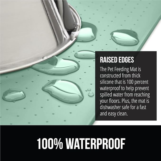 GORILLA GRIP 100% Waterproof Raised Edge BPA Free Silicone Pet Feeding Mat, Dog Cat Food Mats Contain Spills Protects Floors, Placemats for Cats and Dogs Water Bowl, Pets Accessories 28x18 Mint-PawvioPets