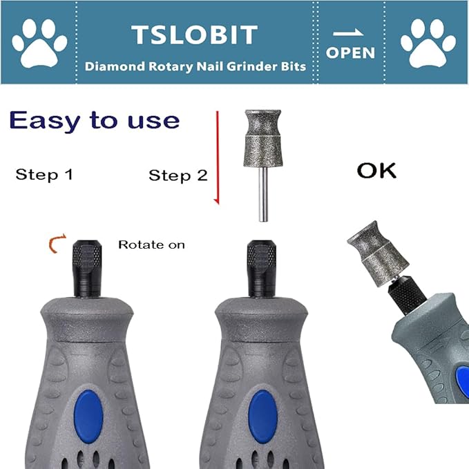 Diamond Dog Nail Grinder Bits for Rotary Tool,1/8" Nail Grinder Attachment for Dremel Grinder Replacement Heads Pets Nail Care Clippers for Medium Large Dogs,2-Pack（Large A&V）-PawvioPets