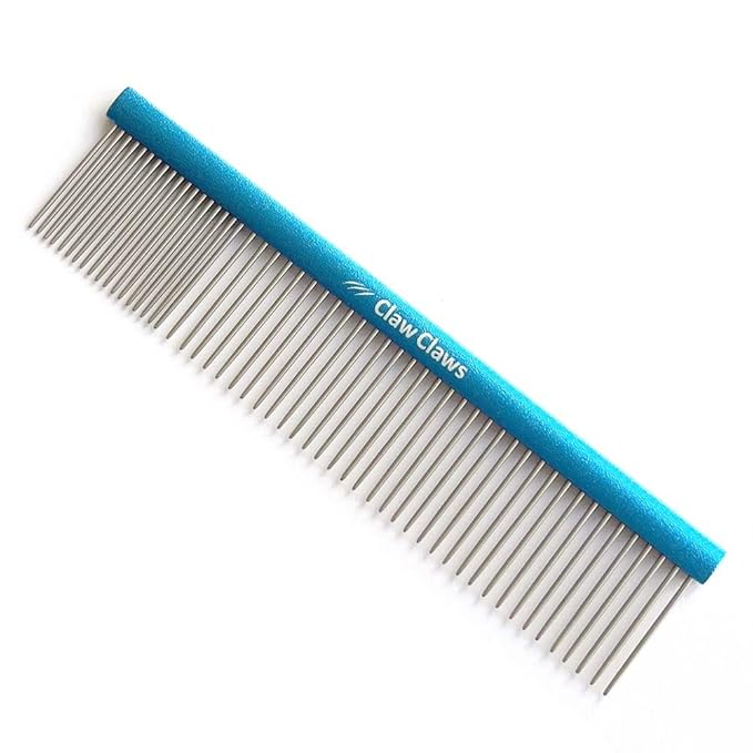 7.5" Greyhound Oval Grooming Comb – Blue Aluminum Spine, Stainless Steel Teeth Comb for Long-Haired Dogs & Cats, Removes Mats, Tangles, and Loose Fur – Lightweight for Long Time Deshedding-PawvioPets