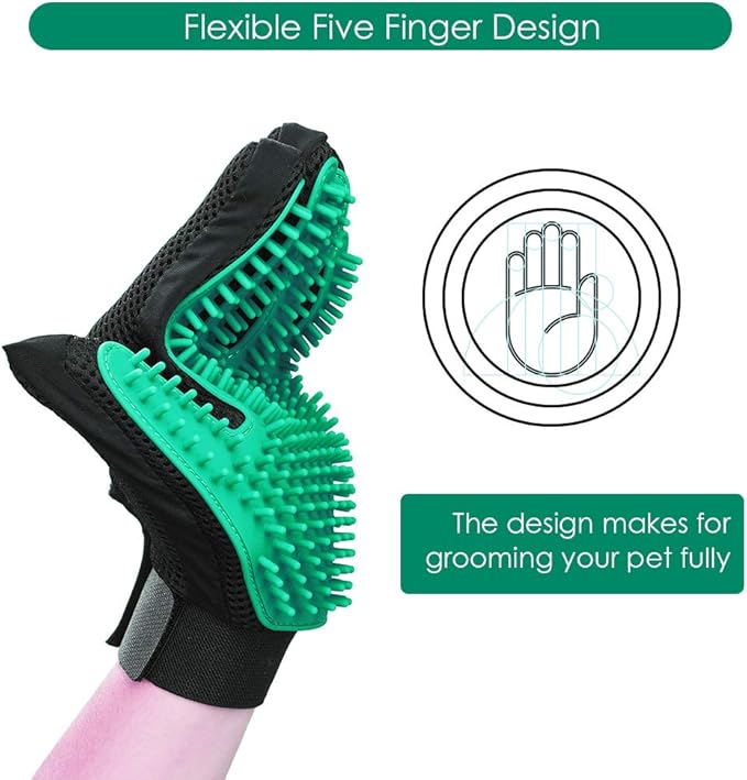 DELOMO Pet Hair Remover Gloves, 255 Tips, Deshedding Glove for Dog and Cat, Gentle De-Shedding Glove Brush, Green, 2 Count-PawvioPets