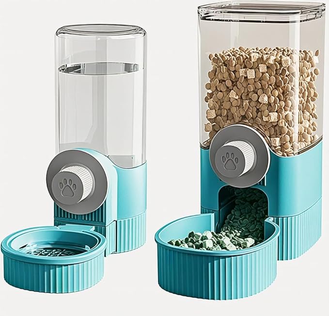 GPY Automatic Hanging Gravity Pet Feeder and Water Dispenser Set ，Automatic Dog Feeder and Dog Water Dispenser for Dogs Cats Pets Animals Large Capacity (Blue Water Feeder&Food Feeder) (Blue)-PawvioPets