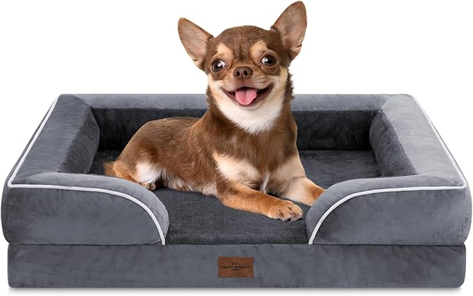 Comfort Expression Small Dog Beds Waterproof Orthopedic Foam Dog Sofa Beds for Small Dogs Comfy Pet Bed with Washable Removable Cover & Non-Slip Bottom(X-Small,Dark Grey)-PawvioPets