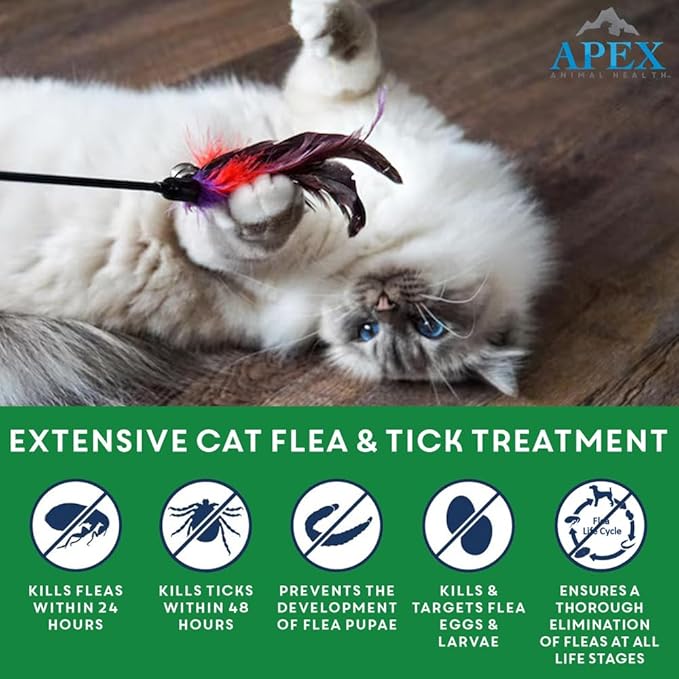 Apex Plus Flea Treatment for Cats, 1.5+ lbs | 3-Month Supply | Cat Flea and Tick Treatment Drops | 24-Hour Activation, Waterproof, 30-Day Protection-PawvioPets