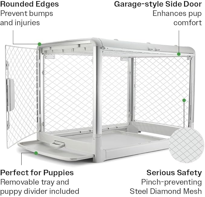 DIGGS Revol Collapsible Dog Crate with Wheels - Premium Portable Dog Crate - Safe, Stylish, and Convenient Indoor Kennel (Smoke, Medium)-PawvioPets