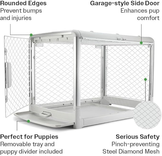 DIGGS Revol Collapsible Dog Crate with Wheels - Premium Portable Dog Crate - Safe, Stylish, and Convenient Indoor Kennel (Smoke, Medium)-PawvioPets
