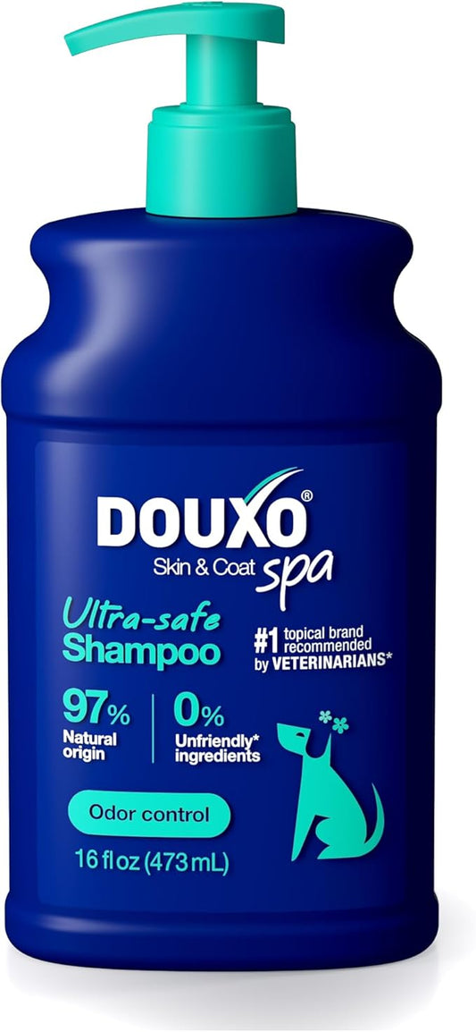DOUXO® Skin & Coat SPA - Ultra-Safe Odor Control Dog Shampoo for Smelly Dogs, 16 fl oz, Cleans and Hydrates The Skin, Removes Odor, Leaves The Coat Soft and Smelling Great, Skin-Friendly Formula-PawvioPets