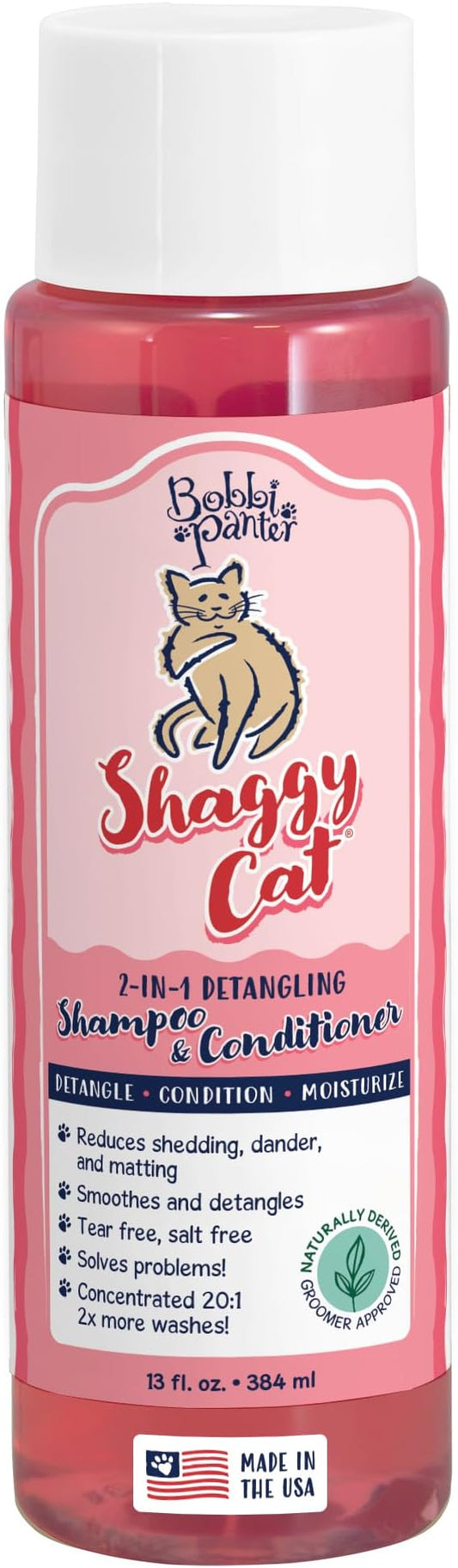 Bobbi Panter Cat Shampoo and Conditioner - Made in USA - All Natural 2-in-1 Formula for Reducing Shedding, Dander, Matting - Concentrated 10:1 for Professional Groomers - Watermelon Scent, 13 Oz-PawvioPets