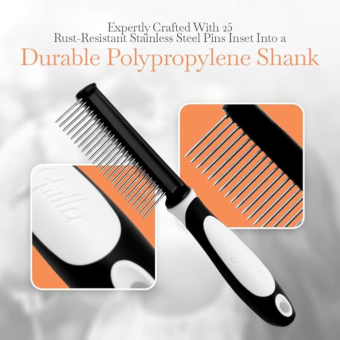 Fuller Brush Single-Sided Pet Comb - 25 Rust-Resistant Stainless Steel Pins - Ergonomic Rubberized Easy Grip Handle - Remove Tangles, Mats & Reduce Loose Hair - Tool for Grooming Dogs & Cats-PawvioPets