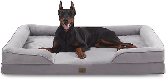 Bedfolks Orthopedic Dog Bed XXL, Waterproof Dog Sofa Bed for Giant Dogs, Egg Foam Pet Couch Bed with Removable Washable Cover and Nonslip Bottom, Light Grey-PawvioPets