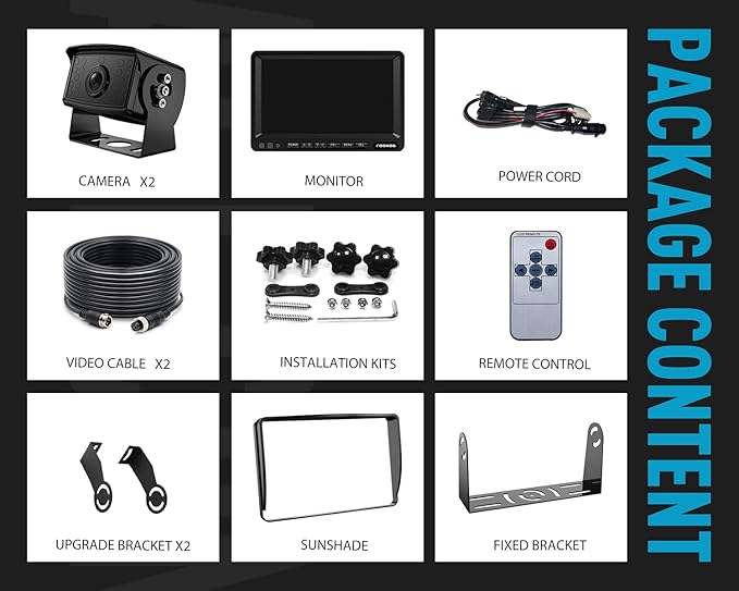 Fookoo Ⅱ HD 1080P 9" Wired Backup Camera System, 9-inch DVR Dual Split Screen Monitor, IP69 Waterproof Rear View Camera for Truck/Trailer/Box Truck/RV, Loop Record, Parking Lines (DY912)-PawvioPets