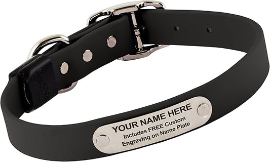 Biothane Custom Dog Collar – Waterproof, Stink-Proof Personalized Collar with Name & Phone Number – Durable, Many Sizes and Colors – Assembled in USA (Black)-PawvioPets