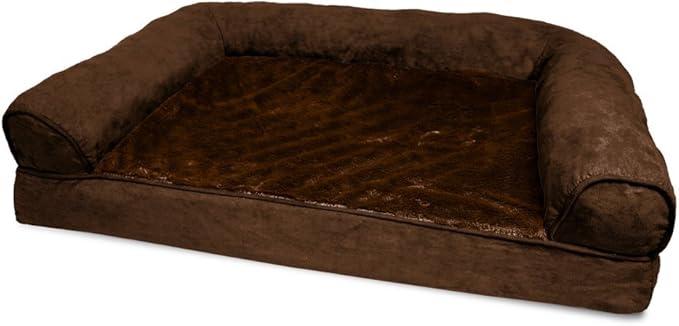 Furhaven Orthopedic Dog Bed for Medium/Small Dogs w/ Removable Bolsters & Washable Cover, For Dogs Up to 35 lbs - Plush & Suede Sofa - Espresso, Medium-PawvioPets