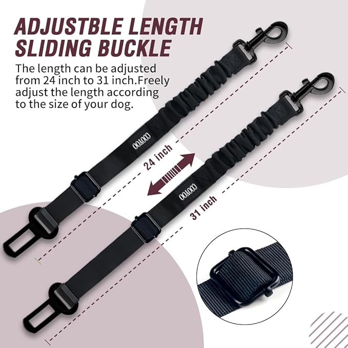 COOYOO Dog Seat Belt,Retractable Dog Car Harness Seat Belt for Car Adjustable Nylon Pet Safety Seat Belts Heavy Duty & Elastic Bungee Buffer-PawvioPets