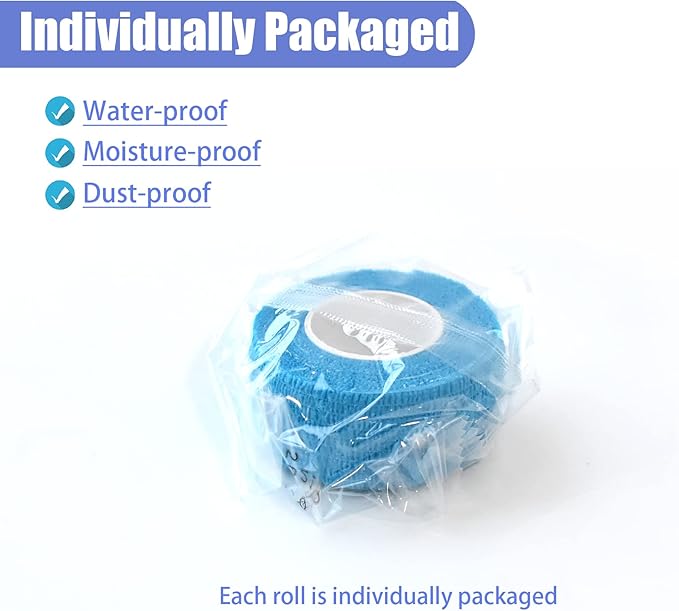 9 Pack 1" x 5 Yards Self Adhesive Bandage Wrap Self Stick Wrap for Ankle, Wrist, Finger, Sports, Breathable Cohesive Vet Tape for Pets (Light Blue)-PawvioPets