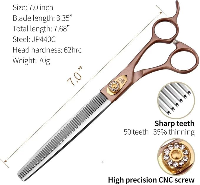 Fenice Peak Professional Thinning Scissors for Dog Cat 7/7.5'' Pet Grooming Scissors 440C Stainless Steel Thinning Shears for Dogs 50/56 Teeth-PawvioPets