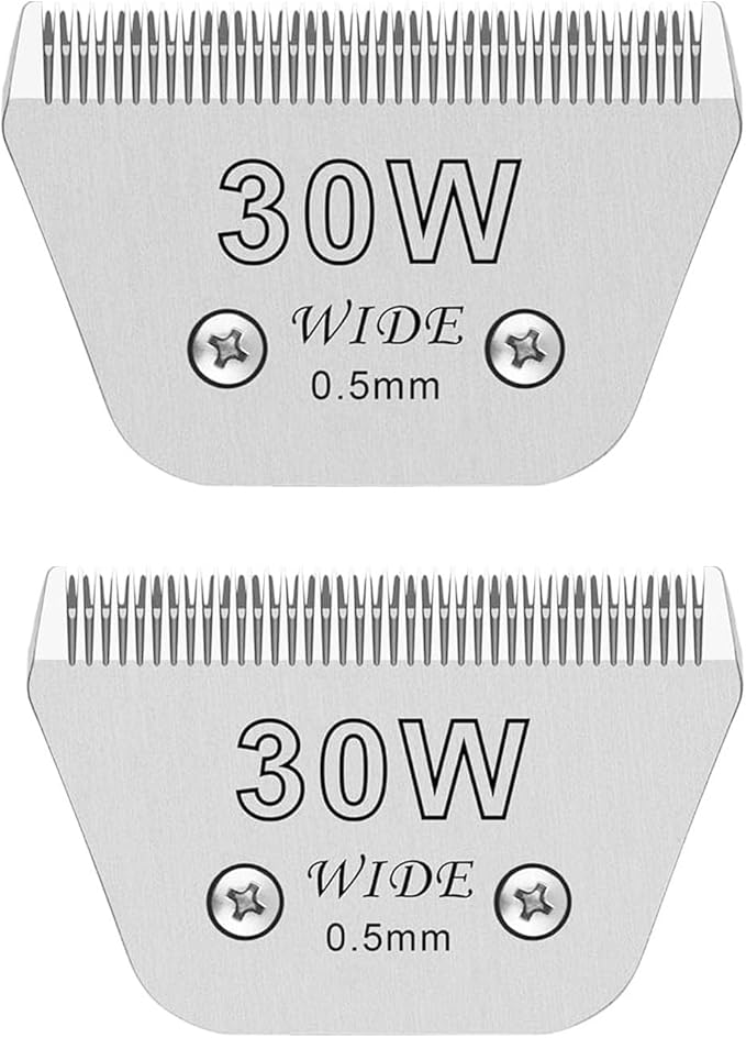 2PCS 30W Wide Blades for Dog Grooming Blades Compatible with Andis,Oster A5,Wahl km10 Dog Clippers,Size-#30W, 1/50 Inch Cut Length (0.5mm) (2pcs #30W)-PawvioPets