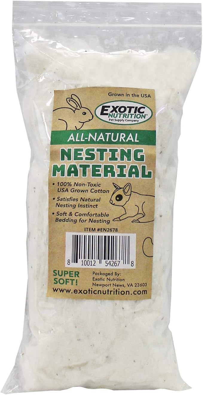 All-Natural Nesting Material (1.5 oz.) - 100% Cotton Eco-Friendly Animal Bedding - For Sugar Gliders, Squirrels, Hamsters, Rabbits, Chinchillas, Rats, Mice, Gerbils, Guinea Pigs and Other Small Pets-PawvioPets
