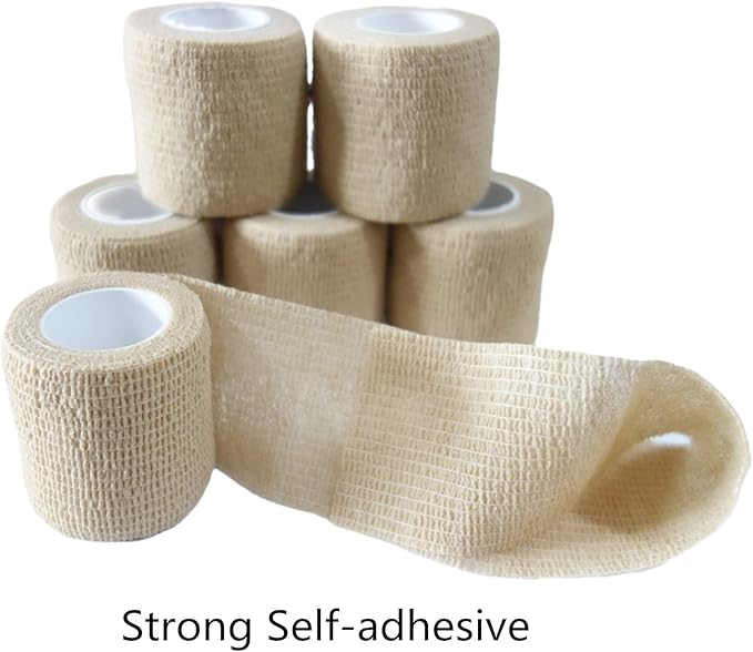 6 Pack 2" x 5 Yards Self Adhesive Bandage Wrap Breathable Cohesive Vet Wrap for Pets, Elastic Self-Adherent Tape for Sports, Wrist, Ankle (Skin Color)-PawvioPets