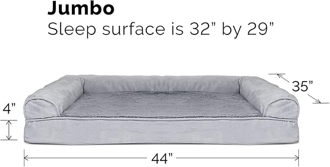 Furhaven Cooling Gel Dog Bed for Large Dogs w/ Removable Bolsters & Washable Cover, For Dogs Up to 95 lbs - Plush & Suede Sofa - Gray, Jumbo/XL-PawvioPets