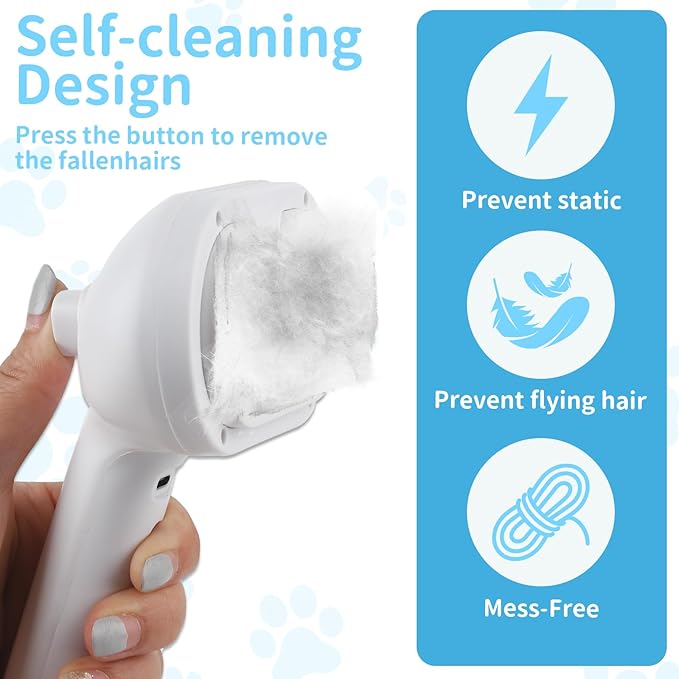 Dog Brush for Shedding, Cat Brushes for Indoor Cats, Cat Brush for Shedding - Pet Grooming Supplies with Steam, Hair Removal Comb Spray for Long-Haired Cats and Dogs (White)-PawvioPets