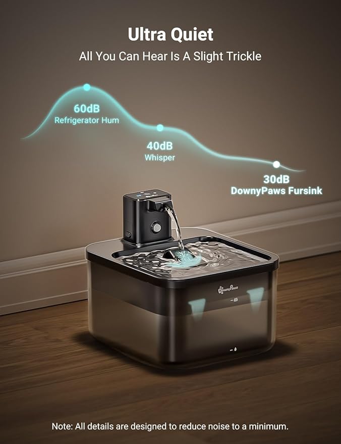 DownyPaws Cat Water Fountain Cordless, 84oz/2.5L Fursink Wireless Pet Water Fountains for Cats Indoor, Battery Operated Cat Drinking Fountain with Motion Sensor, Ultra Quiet Pump, BPA-Free, Black-PawvioPets