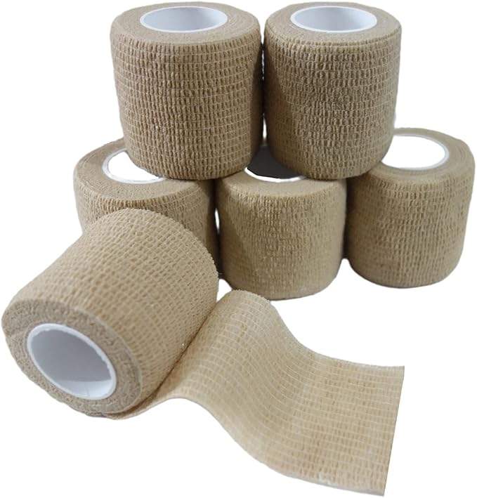 6 Pack 2" x 5 Yards Self Adhesive Bandage Wrap Breathable Cohesive Vet Wrap for Pets, Elastic Self-Adherent Tape for Sports, Wrist, Ankle (Skin Color)-PawvioPets