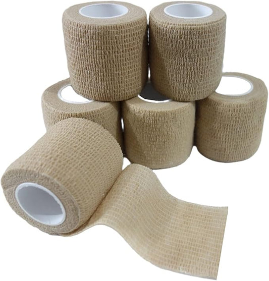 6 Pack 2" x 5 Yards Self Adhesive Bandage Wrap Breathable Cohesive Vet Wrap for Pets, Elastic Self-Adherent Tape for Sports, Wrist, Ankle (Skin Color)-PawvioPets