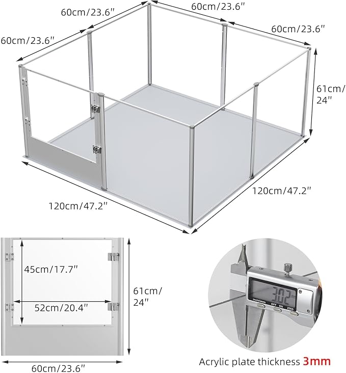 Dog Clear Playpen Fence Kennel: Pet Indoor Heavy Duty Whelping Box Pen Cage with Waterproof whelping pad - Small Animal Acrylic Exercise Kennel Pen with Metal Frame for Cats Puppy Rabbits Guinea Pig-PawvioPets