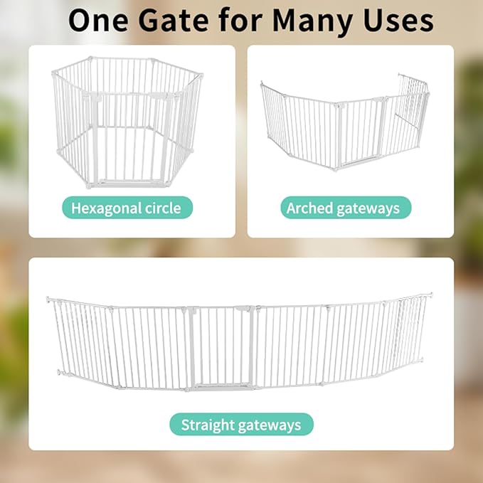 Extra Wide Baby Gate, 30" Tall 142" Wide Configurable Baby Gate Fireplace Safety Fence, Metal Pet Safety Playpen for Toddler/Pet/Dog Christmas Tree Fence (Whtie, (6-Panel))-PawvioPets