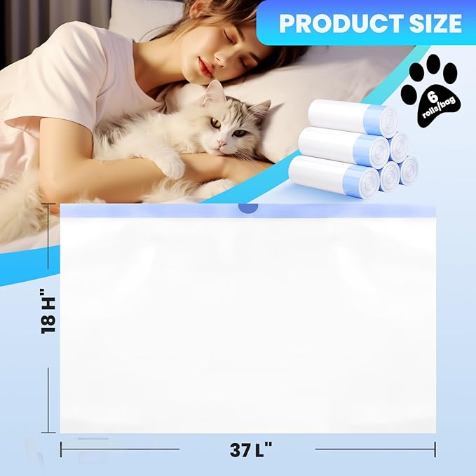 60 Pack Jumbo Cat Litter Bags - 3MIL Extra Thick Leakproof Litter Box Liners, 37"x18" Heavy Duty Drawstring Cat Litter Liners for Automatic Litter Box, Odor Control Disposable Kitty Litter Bags 6 Roll-PawvioPets