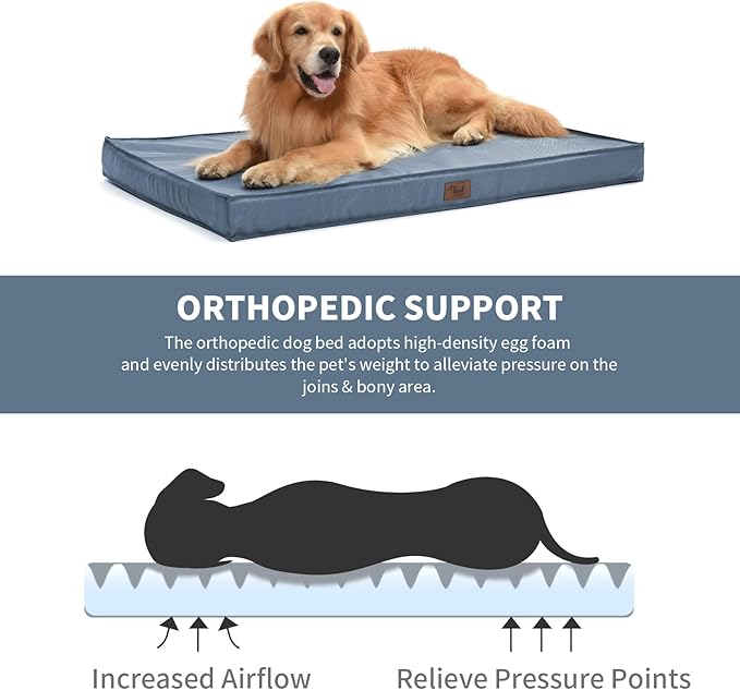 Dog Beds for Large Dogs, Orthopedic Dog Bed for Extra Large Dogs, Big Waterproof Pet Bed with Washable Removable Oxford Cover, Blue-PawvioPets