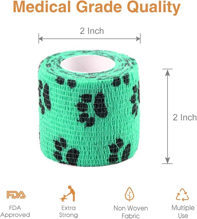 AUPCON Vet Wrap Cohesive Bandages Bulk Self Adhesive Bandage Wrap Self Adherent Wrap Non-Woven for Dogs Pet Animals & Ankle Sprains & Swelling 2 Inch x 5 Yards (2 Inch Claw)-PawvioPets
