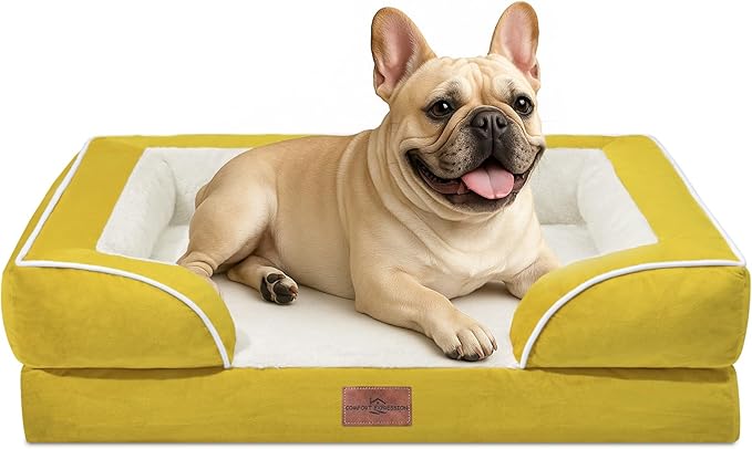 Comfort Expression Small Dog Beds Waterproof Orthopedic Foam Dog Sofa Beds for Medium Dogs Comfy Pet Bed with Washable Removable Cover & Non-Slip Bottom(Small,Spicy Mustard)-PawvioPets