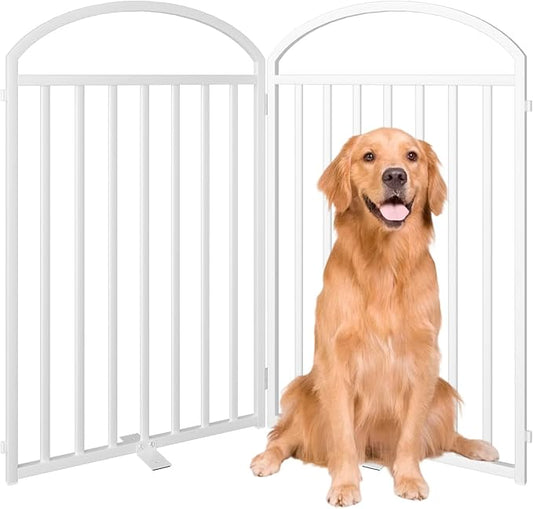 2 Panles Full Matel Freestanding Dog Gates with Door, 48"Extra Wide 32"Tall Free Standing Dog Pet Gate for Indoor & Outdoor. Foldable Pet Fences for Doorways, House, Stairs, Porch, Deck, Yard-PawvioPets