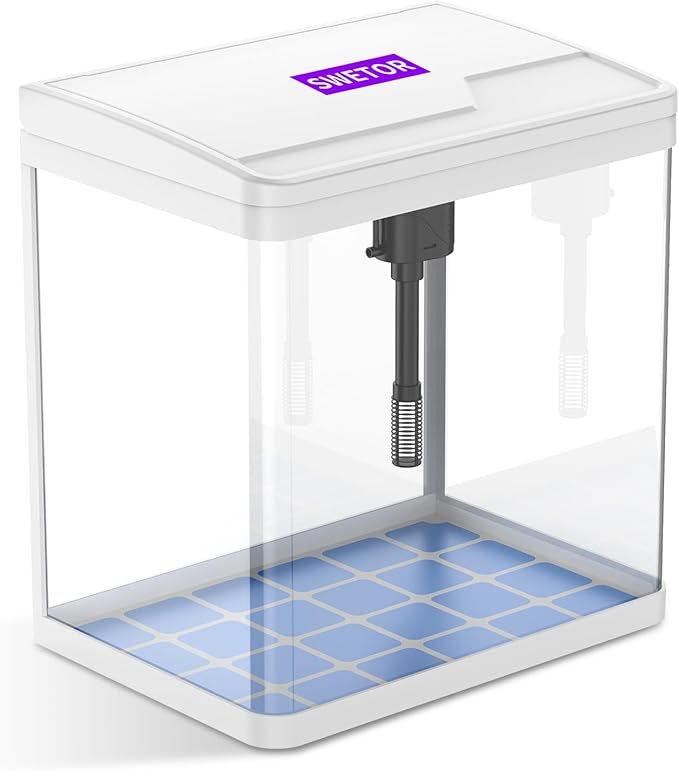 2 Gallon Betta Fish Tank Starter Kit, Self-Cleaning Aquarium with Built-in Filter and LED Light-PawvioPets