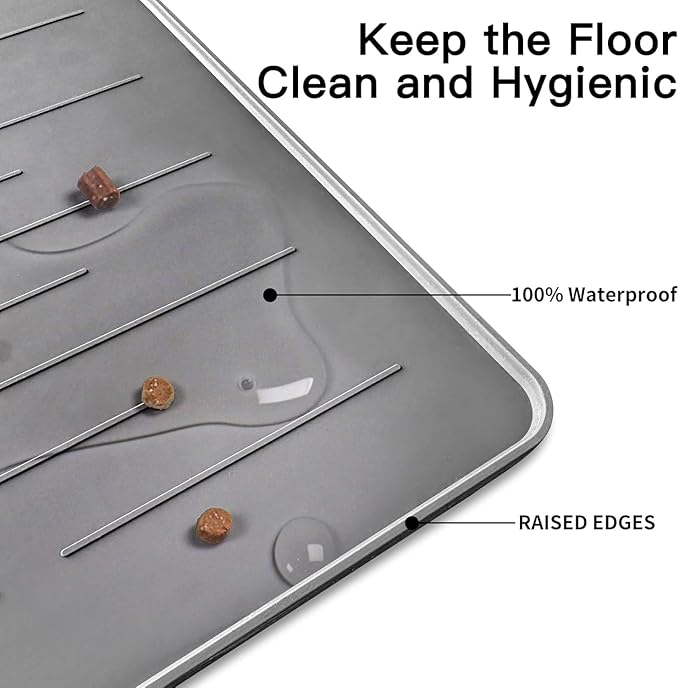 39.4"x29.5" Largest Pet Food Mat, Silicone Dog Mats for Food and Water, Nonslip Pet Feeding Mats for Floors,Dog Cat Bowl Mat with Raised Edges, Gray Green-PawvioPets