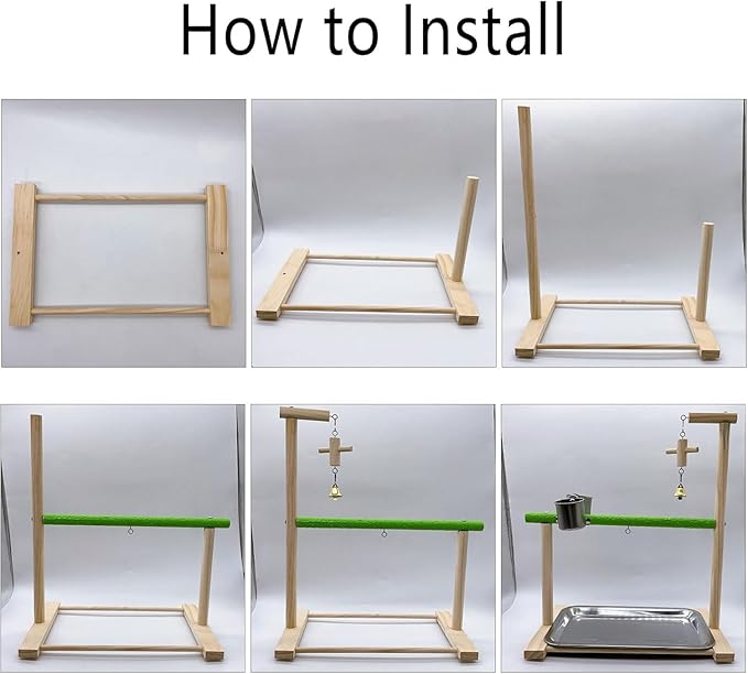 Bird Palyground, Parrot Playstand Natural Wood, Bird Perch Stand Gym with Feeder Cups and Removable Tray, Bird Cage Accessories for Parakeets Cockatiels Lovebirds-PawvioPets