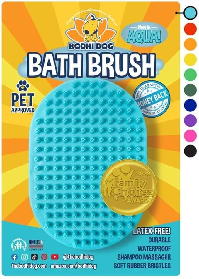 Bodhi Dog Shampoo Brush - Pet Grooming & Bath Supplies for Dogs and Cats - Bath Brush for Long & Short Hair - Premium Scrubber for Shower, Bathing & Massage (One Pack, Aqua)-PawvioPets