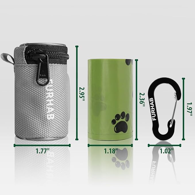 Glow Dog Poop Bag Holder for Leash Doggie Waste Bag Dispenser Puppy Potty Carrier Small Doggy Zipper Pouch with Carabiner Clip 1680D Nylon Oxford with 1 Roll of Pet Trash Bags, Silver-PawvioPets