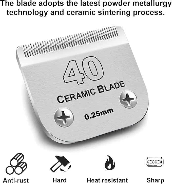 Audoc 3Pcs 40 Blade Dog Grooming Clipper Replacement Blades Compatible with Wahl/Oster Dog Clippers,Detachable Ceramic Blade & Stainless Steel Blade,Size 40 Cut Length 1/100"(0.25mm)-PawvioPets