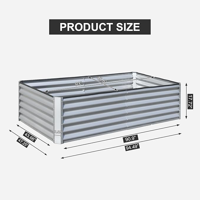 Domi Raised Garden Beds Outdoor, 6x3x1.5Ft Thickening Tall Metal Rectangular Deep Root Box Planter for Vegetables, Flowers, Herbs, and Succulents 1.5" Deep w/ 192 Gallon Capacity - Silvery-PawvioPets