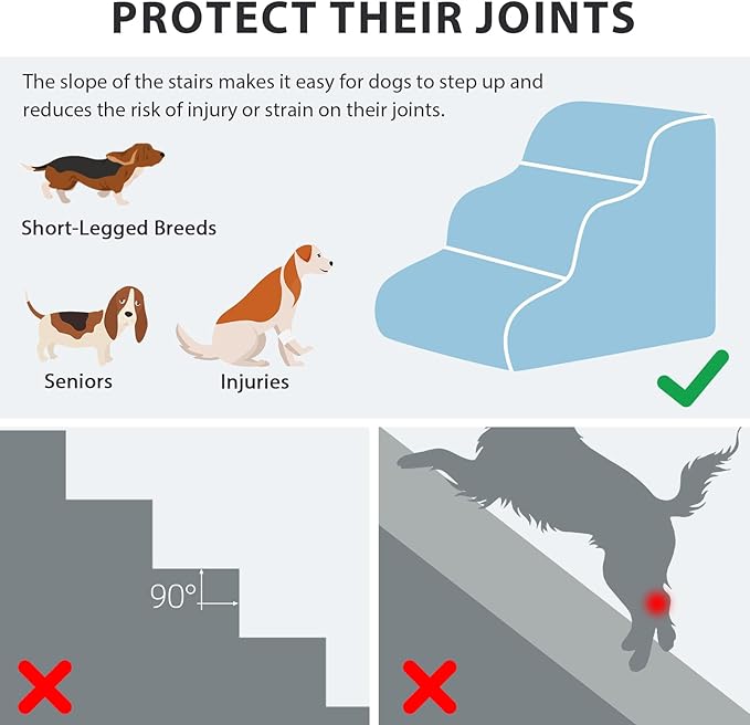 Dog Stairs for Couch Sofa and Chair, 3-Step Dog Steps for Small Dogs and Cats, Non-Slip Indoor Pet Step, Light Grey-PawvioPets