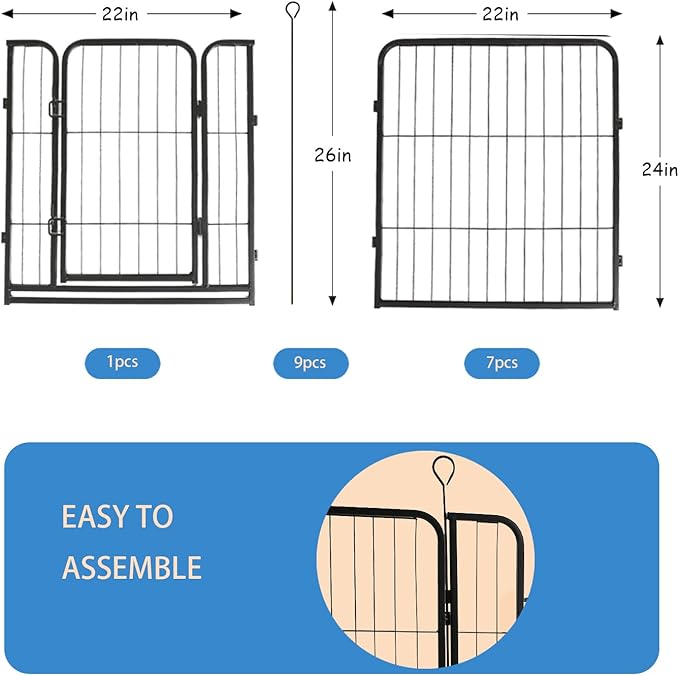 Dog Playpen,24 32 40 48 in(H) Pet Fence Outdoor for Rv Camping,Garden Fence Small Animal Barrie for Yard,11Ft(L)-56Ft(L) Black Metal Temporary Fencing-PawvioPets