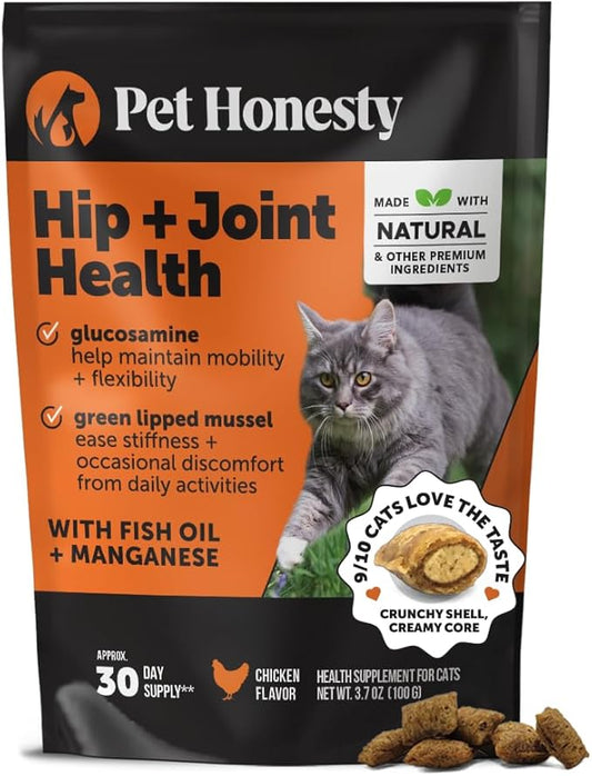 Cat Hip & Joint Health Crunchy & Creamy Chews - Cat Joint Support Supplement with Glucosamine, Health Supplies & Hip Support for Indoor & Outdoor Cats (Chicken 30-Day Supply)-PawvioPets