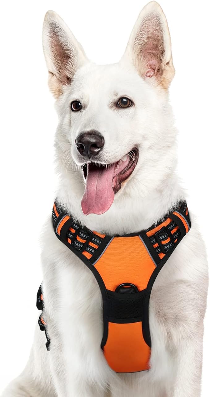 Eagloo Dog Harness for Large Dogs, No Pull Service Vest with Reflective Strips and Control Handle, Adjustable and Comfortable for Walking, No Choke Pet Harness with 2 Metal Rings, Orange, XL-PawvioPets