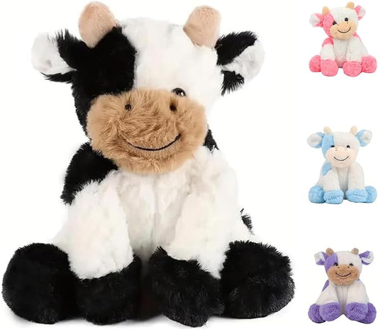 Black and White Cow Weighted Stuffed Animal 20cm/7.87in Cute Sitting Cow Plush Toy with Smile Soft Fluffy Small Farm Plushie for Kids Adults Birthday Festival Gift Bed Home Office Decor Toys-PawvioPets