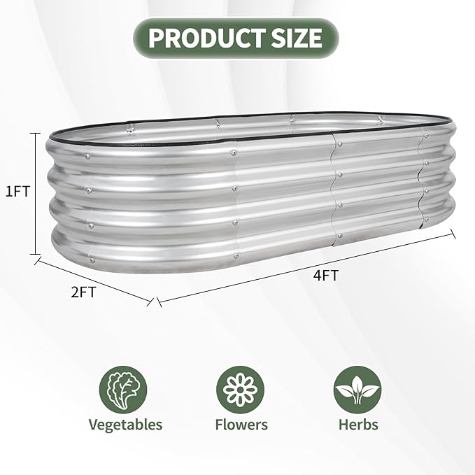 1MORE Galvanized Raised Garden Bed- Planter Garden Boxes Outdoor, Raised Beds for Gardening, 4x2x1ft Metal Garden Bed Kit for Vegetables Flower, Planter Raised Beds with Tools.Silver-2pack-PawvioPets