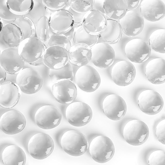 FUTUREPLUSX 1Lb Flat Glass Marbles, Clear Flat Gems Transparent Aquarium Pebbles Vase Filler Beads Table Scatters-PawvioPets