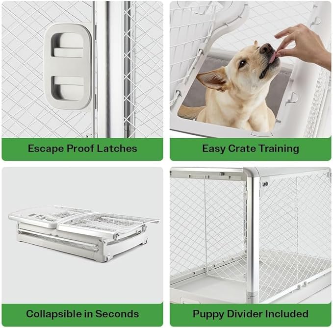 DIGGS Revol Collapsible Dog Crate with Wheels - Premium Portable Dog Crate - Safe, Stylish, and Convenient Indoor Kennel (Smoke, Medium)-PawvioPets